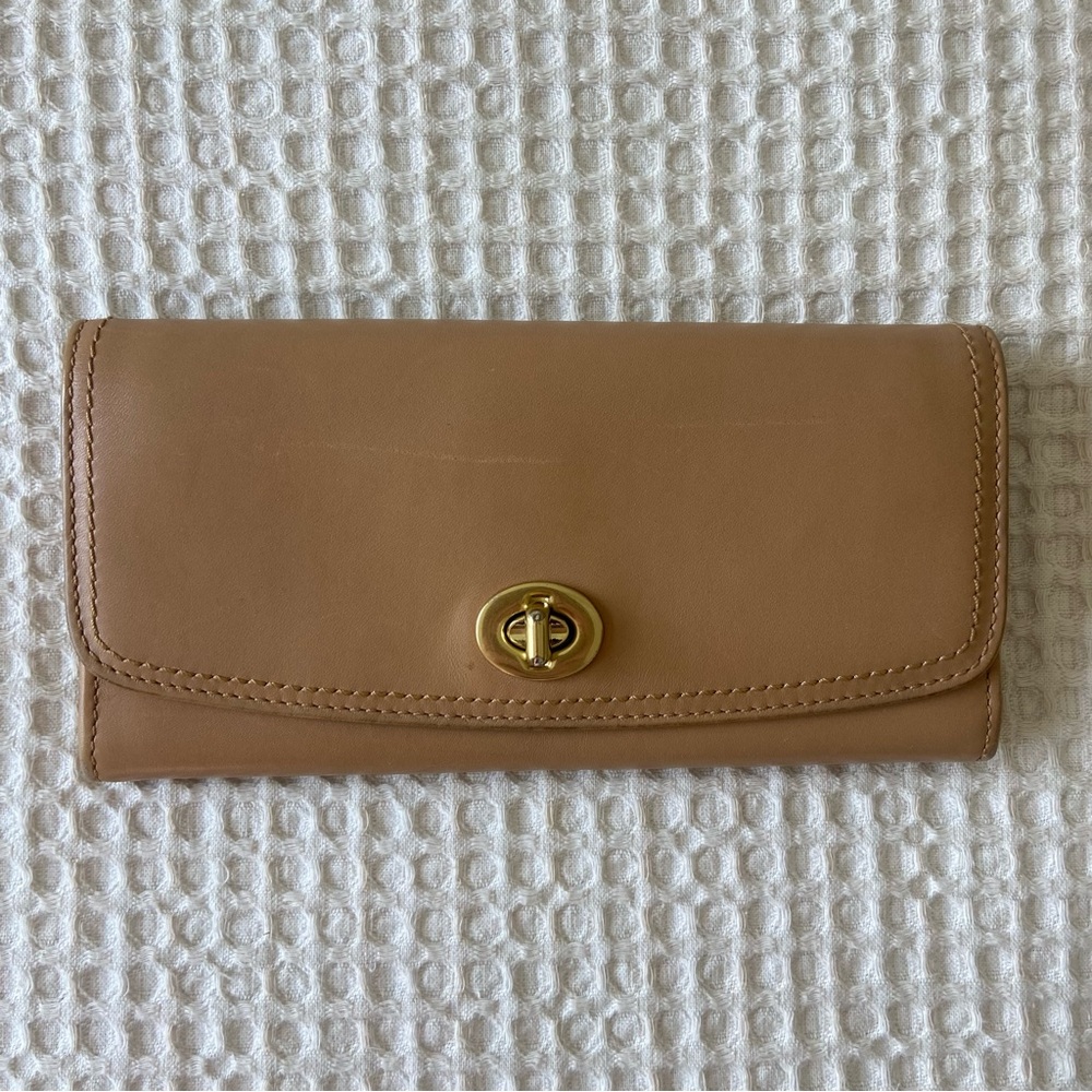 Coach Beige Leather Wallet with Gold Clasp